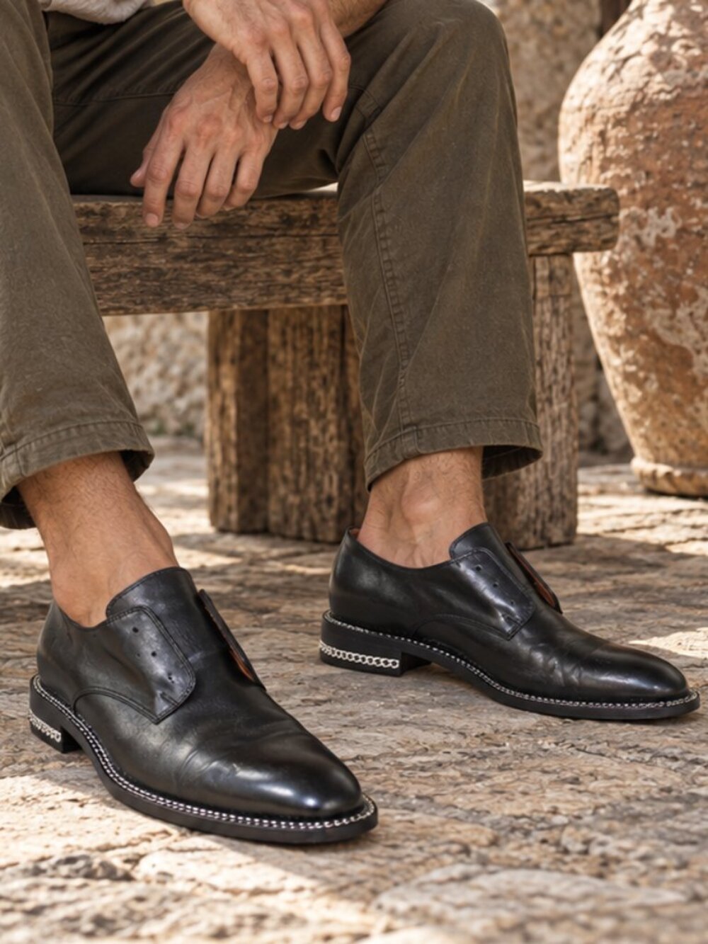 Givenchy Rosanna Chain Black Leather Laceless Derby Shoes EU 41